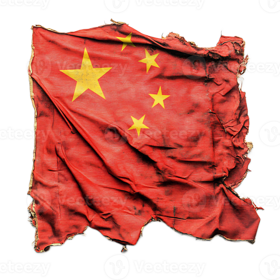 Torn and Distressed Chinese National Flag with Grunge Texture png