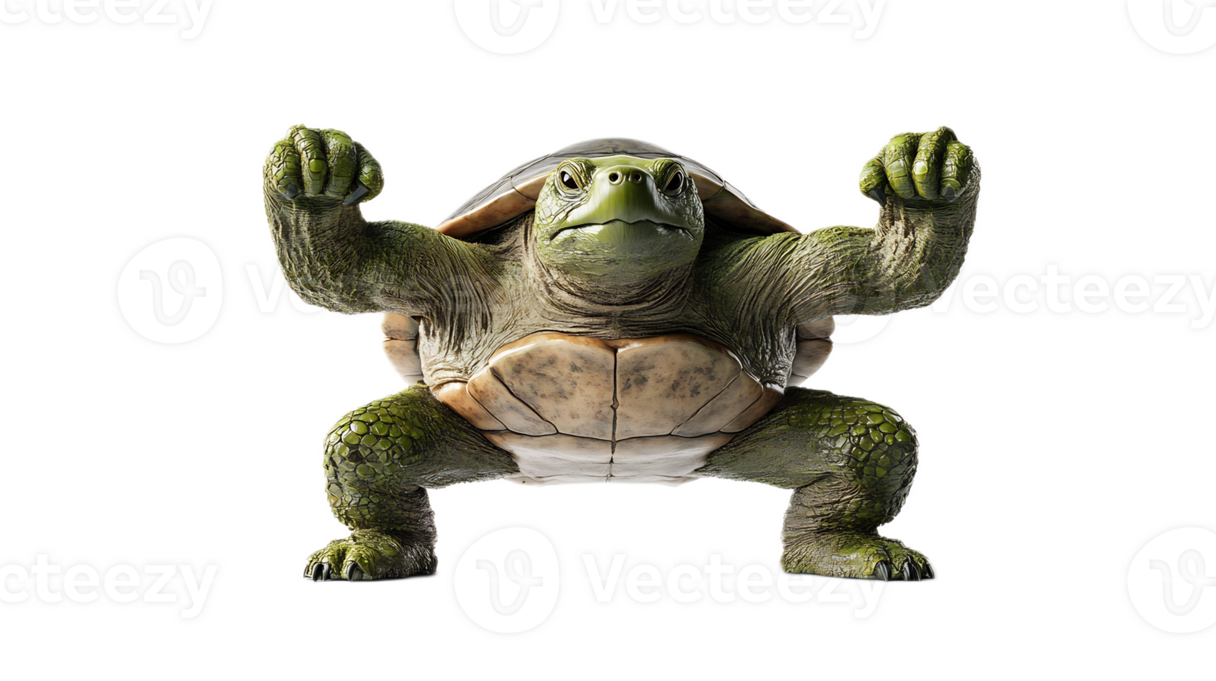 Muscular Turtle Flexing in Aggressive Fighting Pose Symbolizing Strength and Power png