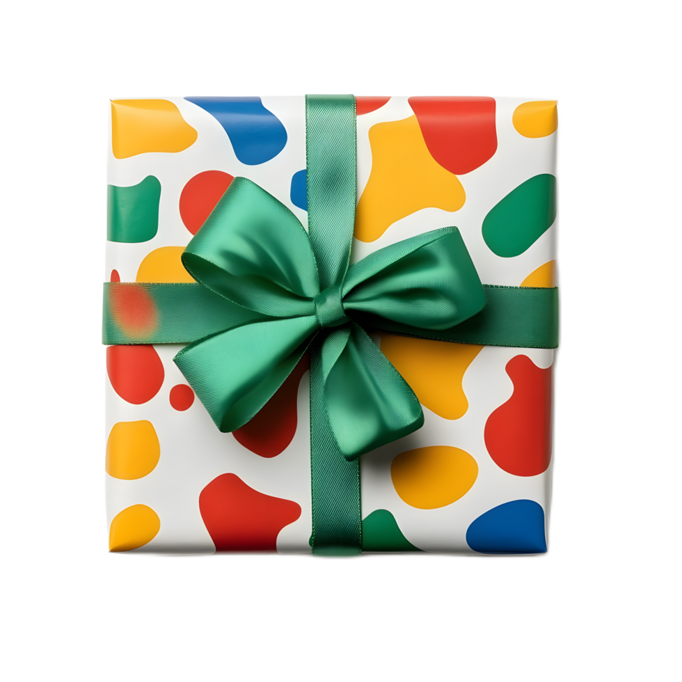 Beautifully Wrapped Gift Box with Vibrant Bow for Joyous Occasions png
