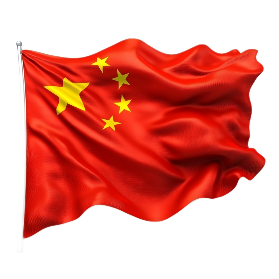 Waving Chinese National Flag with Golden Stars on Red Background png