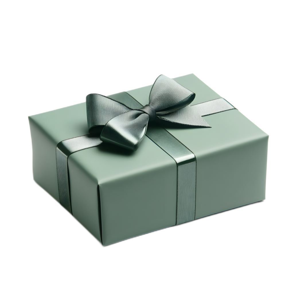 Elegant Mint Green Wrapped Gift Box with Satin Ribbon Bow on Minimalist Background png