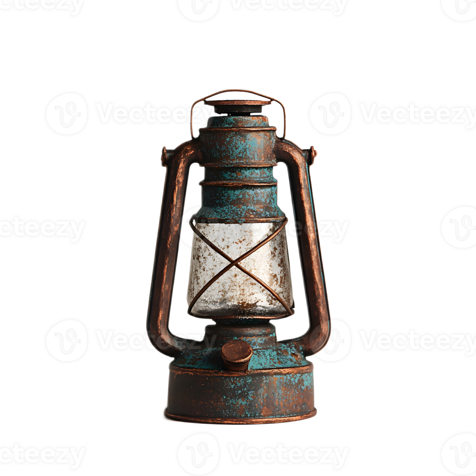 Vintage Rustic Glowing Lantern Lamp with Flickering Flame in Antique Metal Frame png