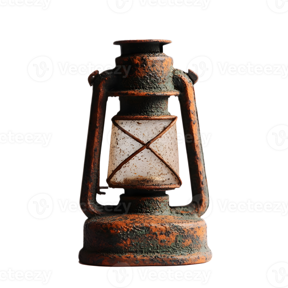 Vintage Rusty Kerosene Lantern with Warm Glowing Illumination for Cozy Farmhouse or Cabin Decor png