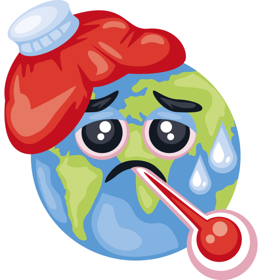 cute planet suffering from global warming png