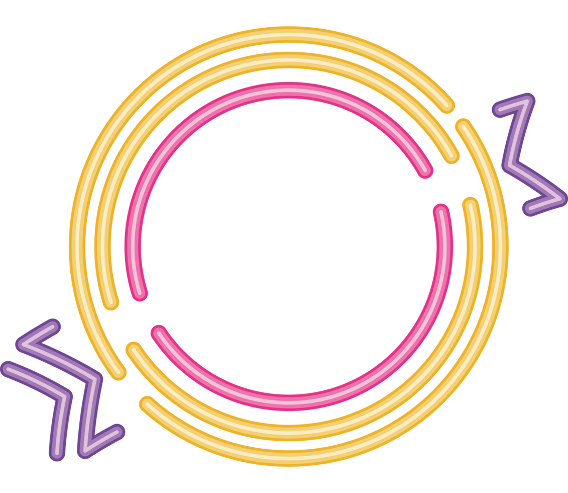 circular neon light label and ribbon png