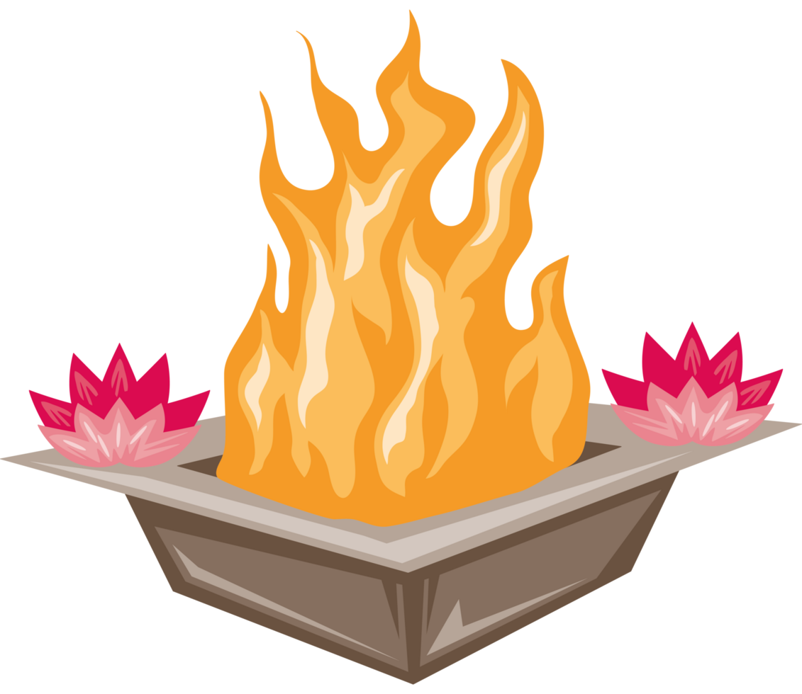 havan kund with lotus flowers and flame png