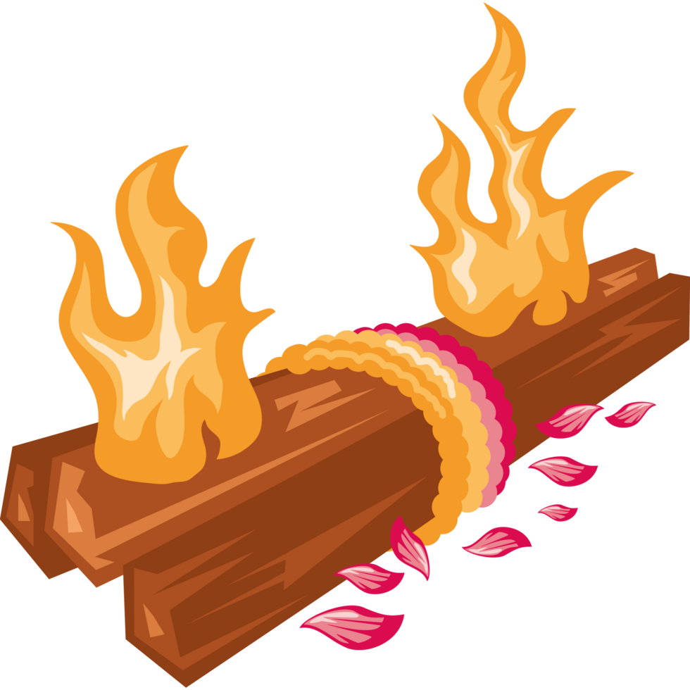 wooden trunks on fire with petals png