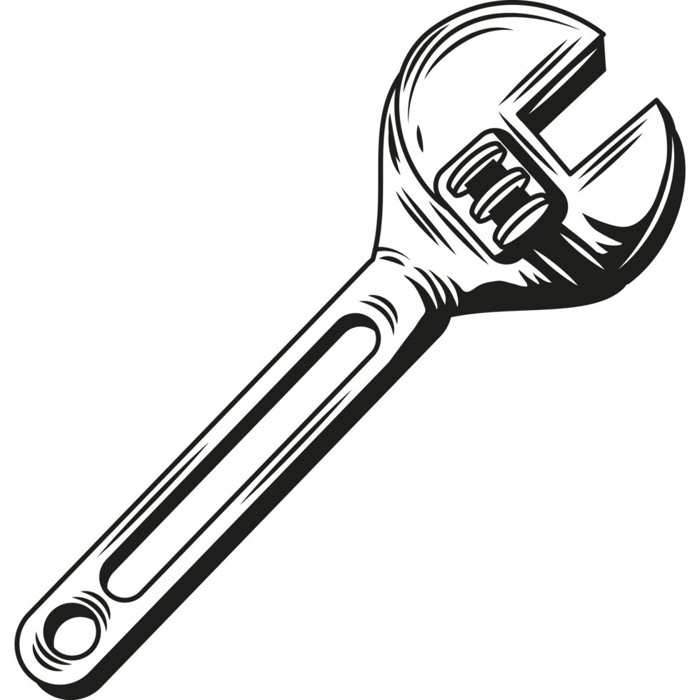 adjustable wrench mechanic tool sketch style png