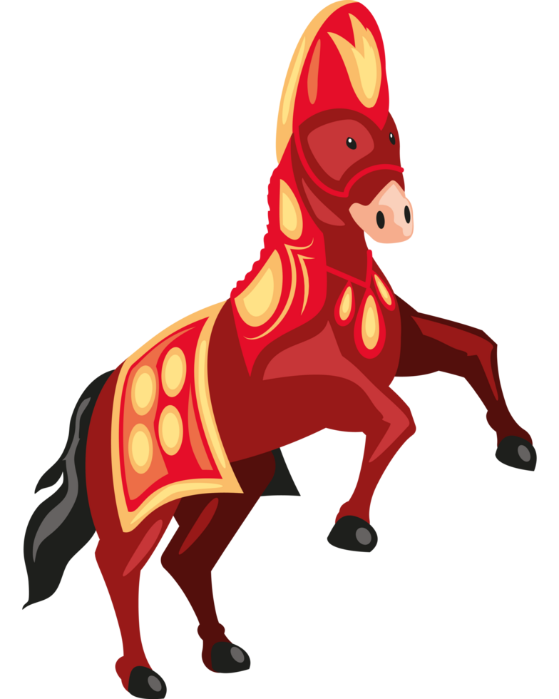 elegant indian brown horse with red crest png