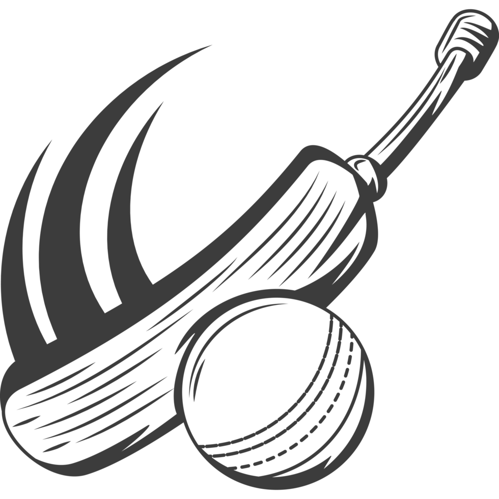 bat and ball cricket sport sketch style png