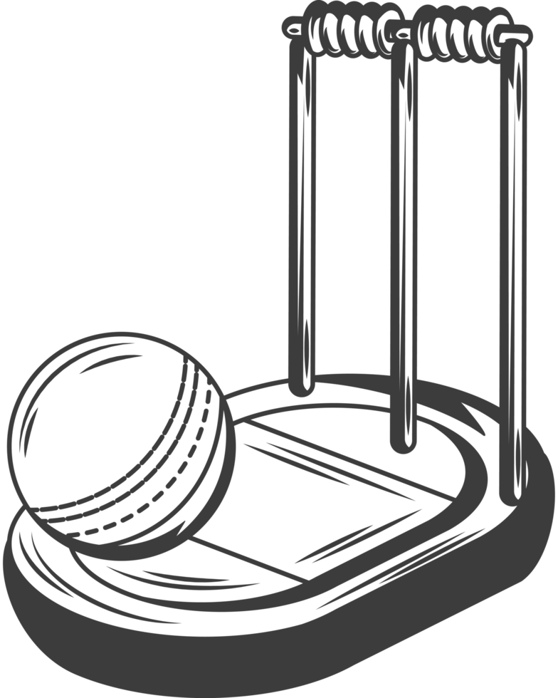 cricket ball with stumps and basils in stadium sketch png