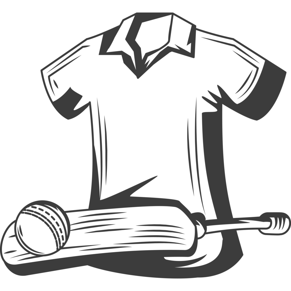 cricket sport shirt with ball and bat sketch png