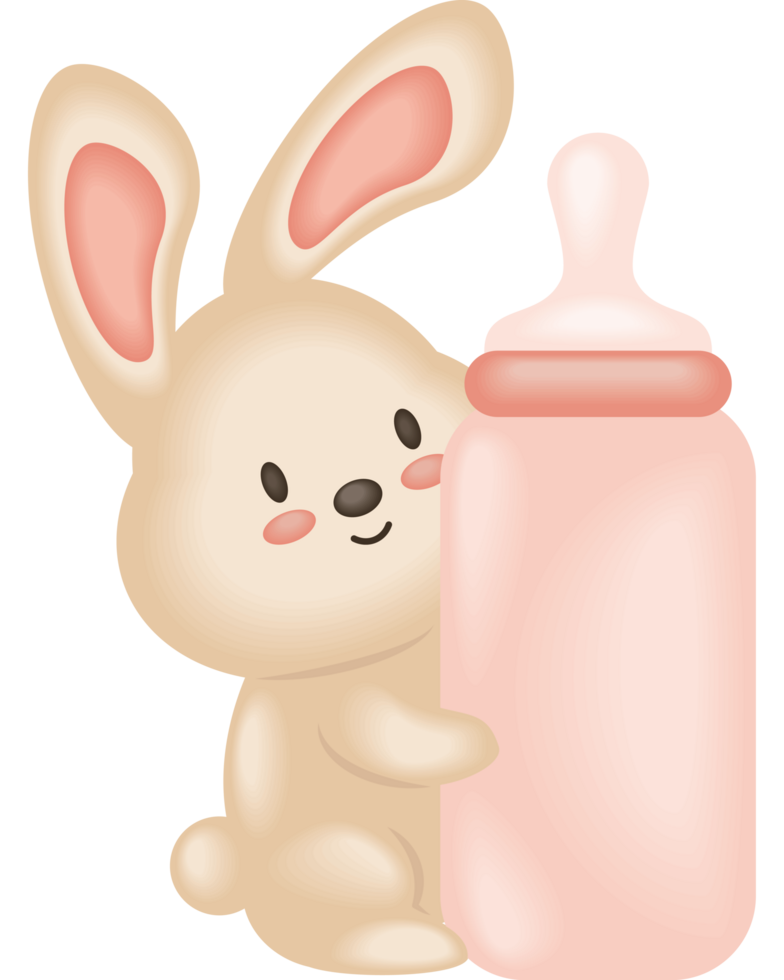 baby shower rabbit with bottle png