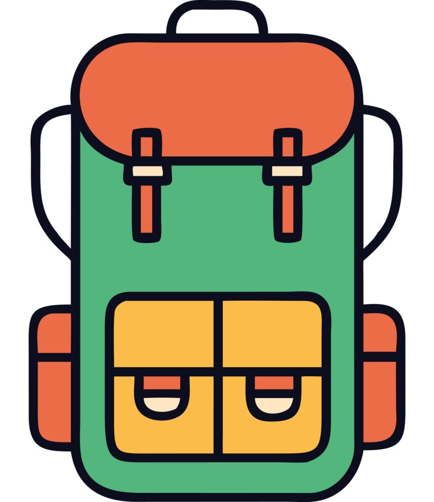 Large hiking backpack with multiple pockets png