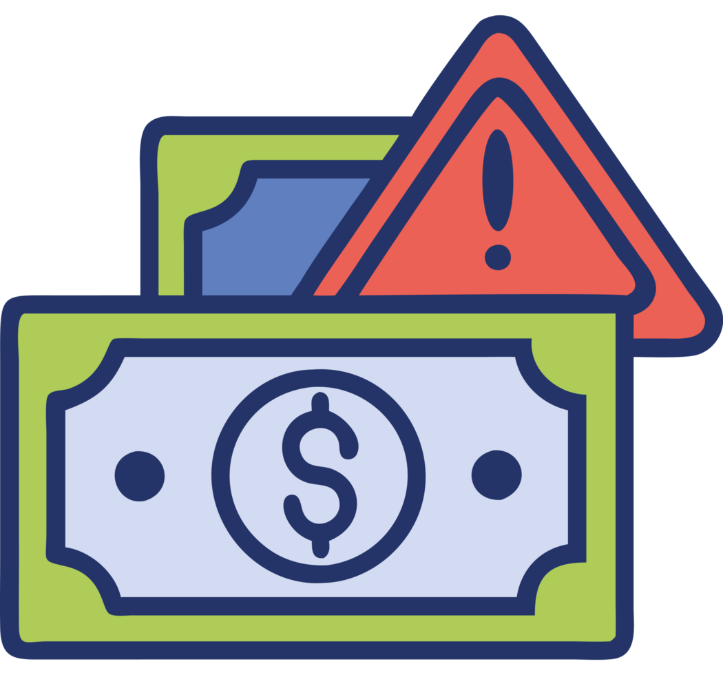 Financial crisis warning over money icon png