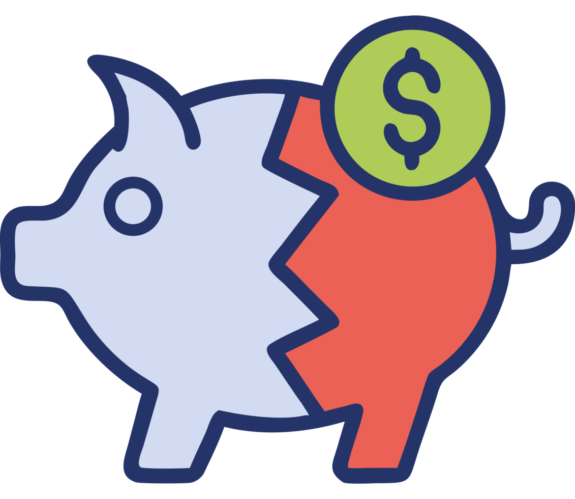 Financial crisis piggy bank and broken savings concept png