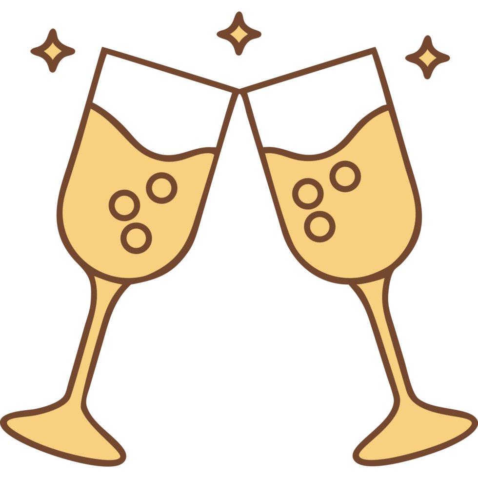 Wedding champagne glasses with golden sparkle png