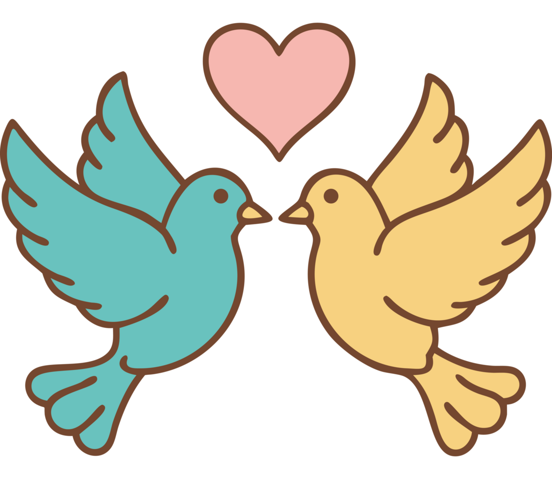 Wedding doves with hearts illustration png