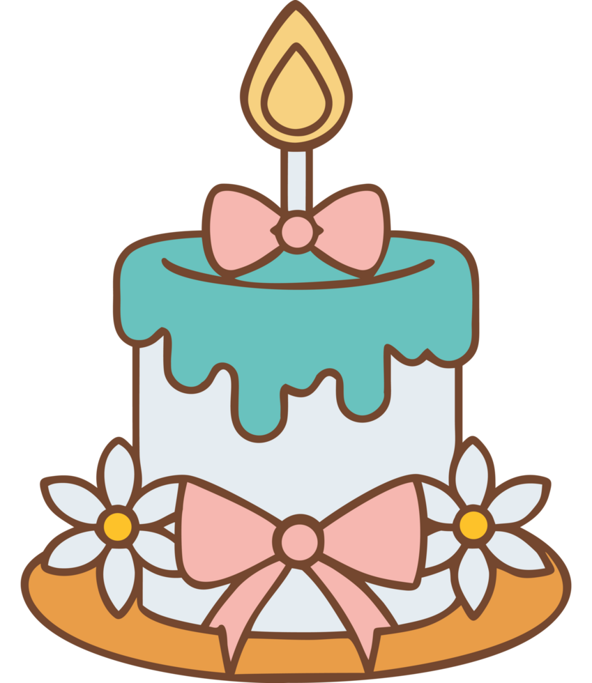 Wedding cake with flowers and candle topper png