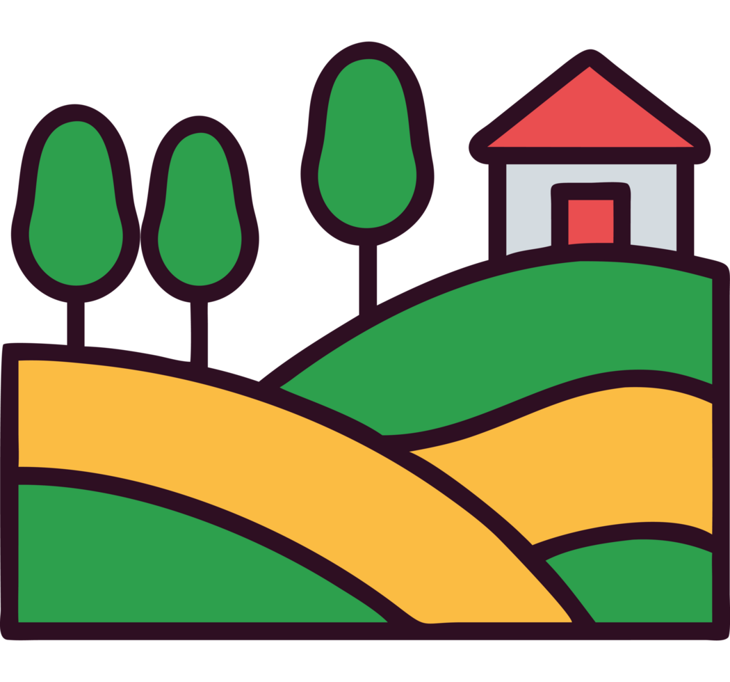 Italian rural landscape with hills and farms png