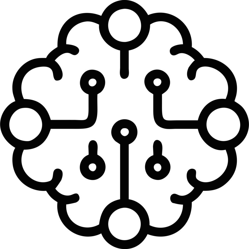 AI brain with digital connections icon png