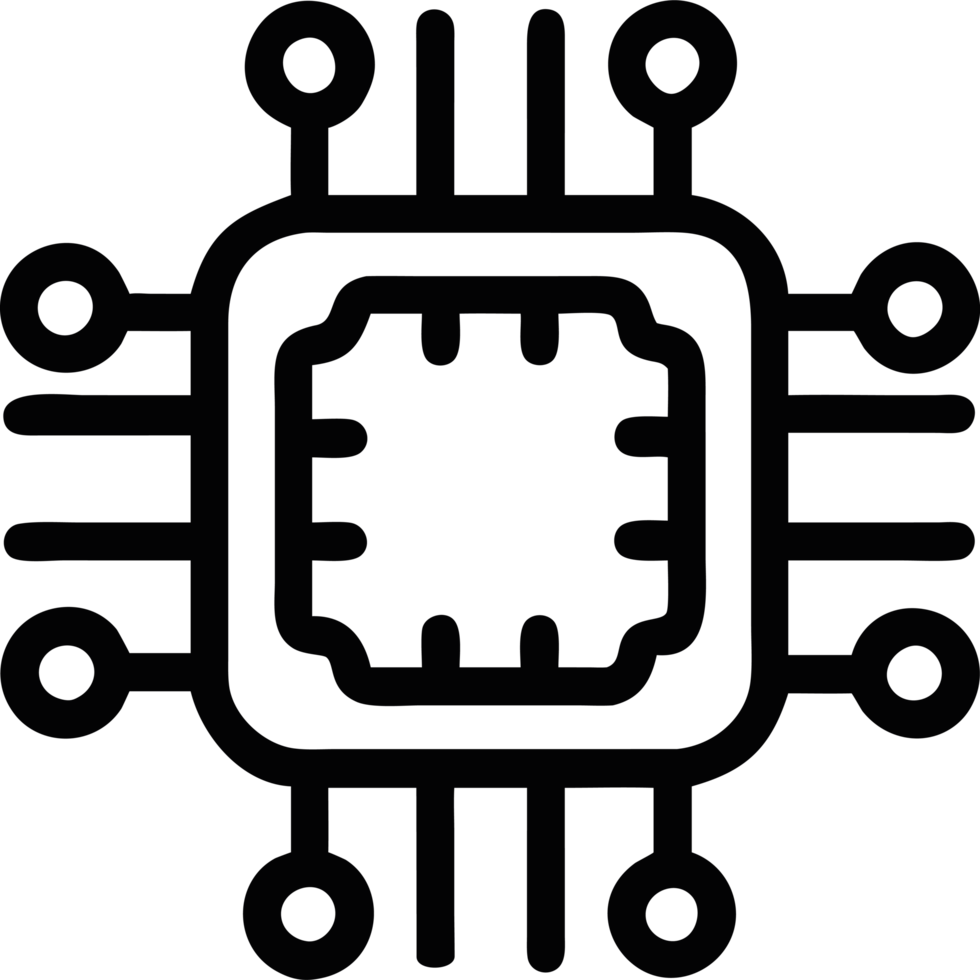 AI microchip with circuits icon png