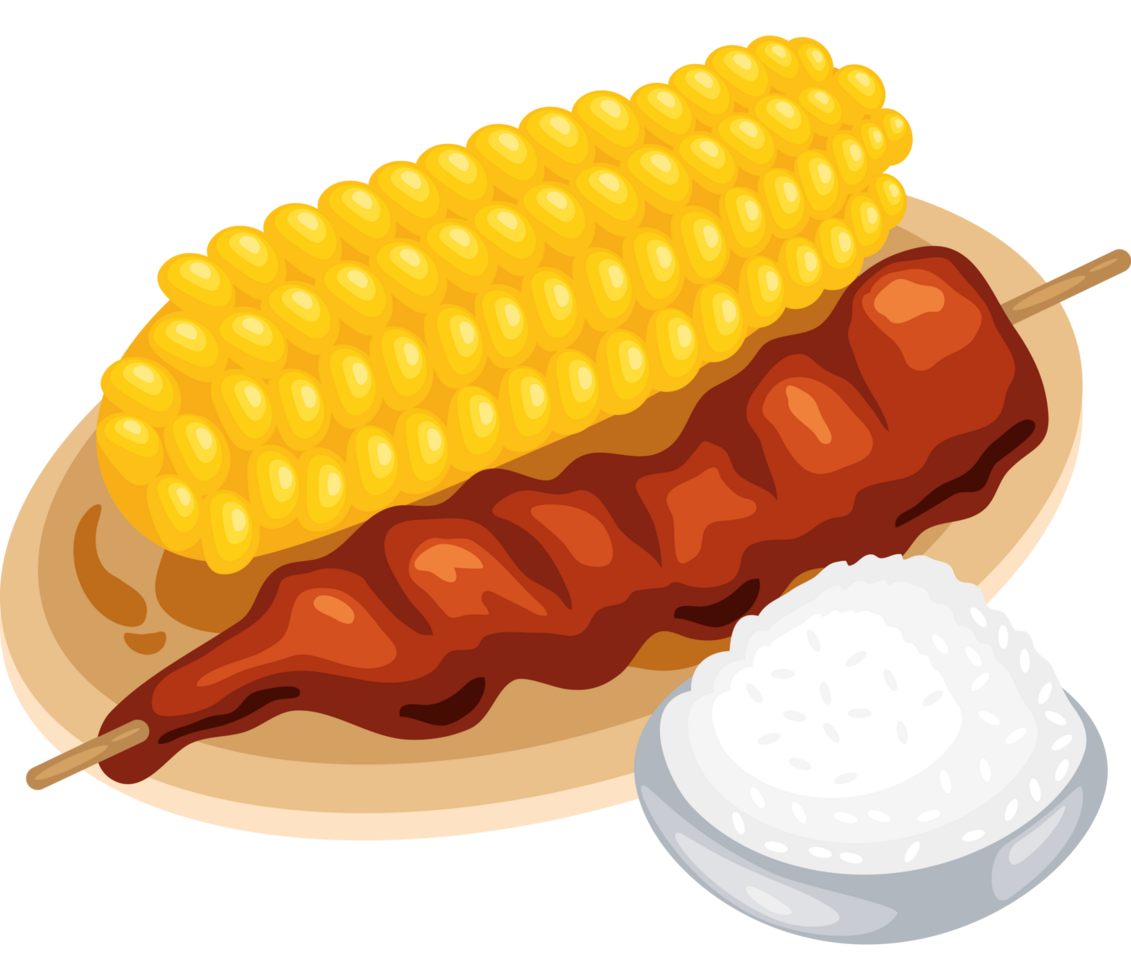 BBQ skewers with corn and sauce icon png