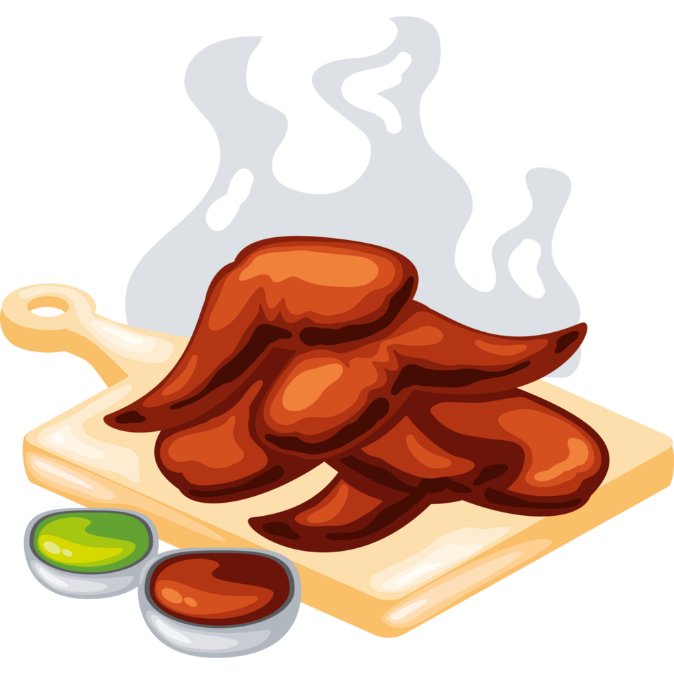 bbq smoked wings on cutting board icon png