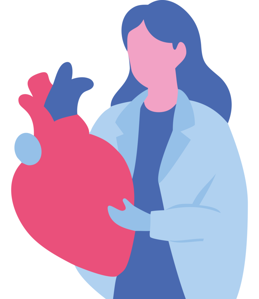 Female doctor holding human heart icon png
