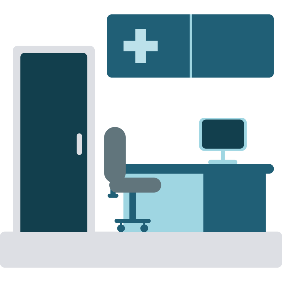 Medical room with chair and computer icon png