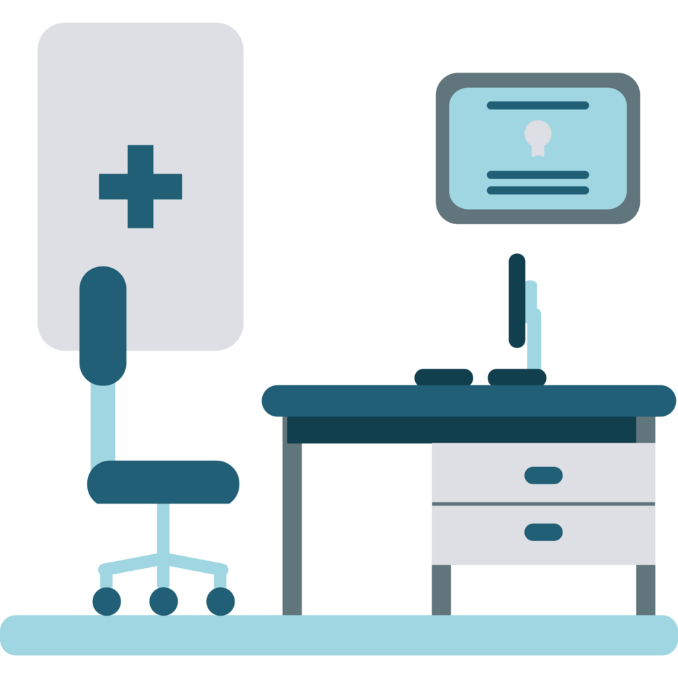Doctor room with medical equipment icon png