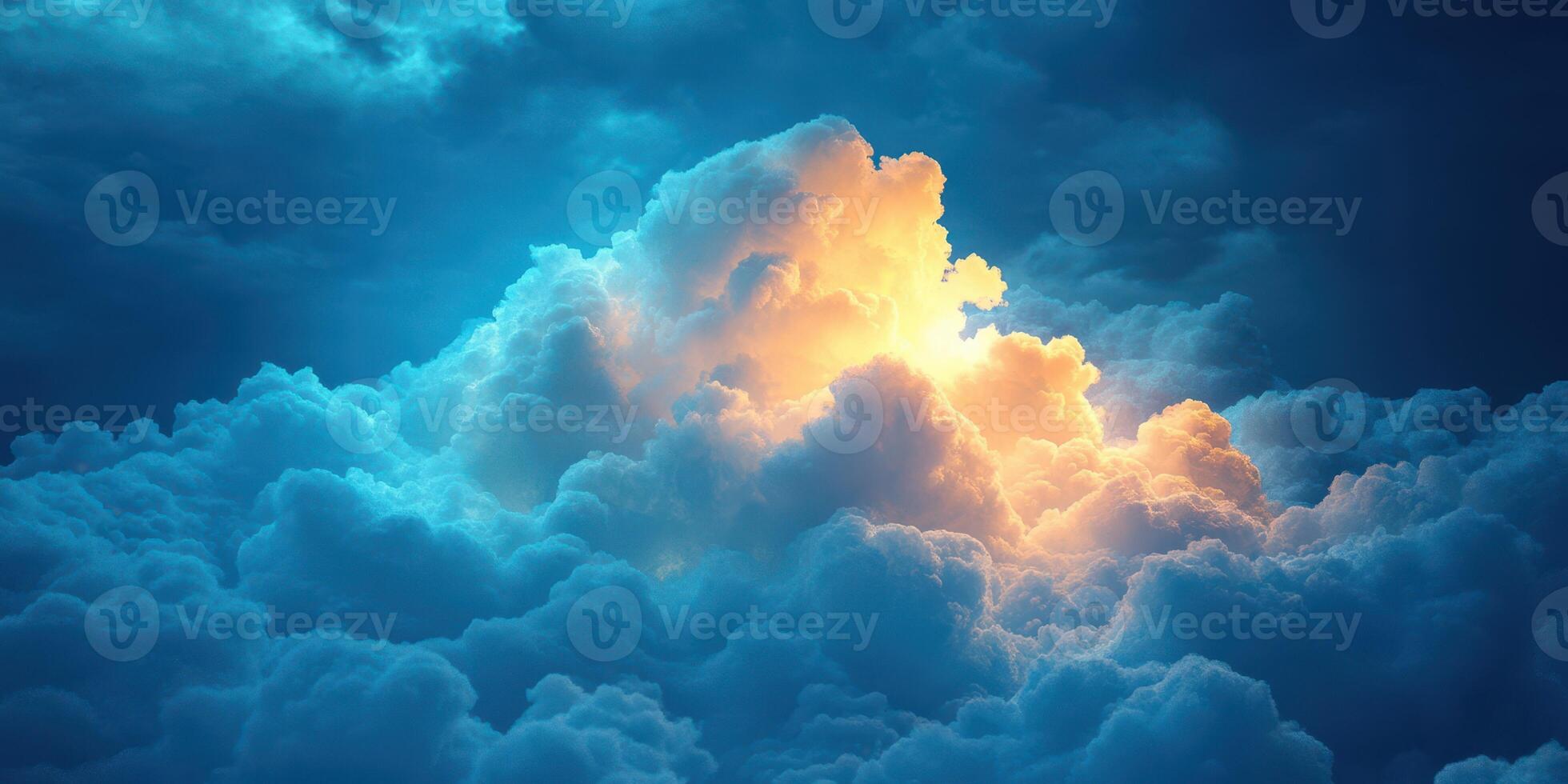 Beautiful clouds illuminated by warm light during sunset over a serene sky photo