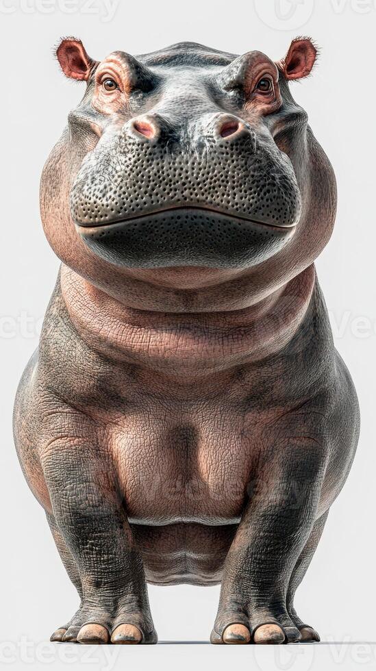 Hippo stands proudly in a studio setting with a neutral background showcasing its distinctive features and size photo
