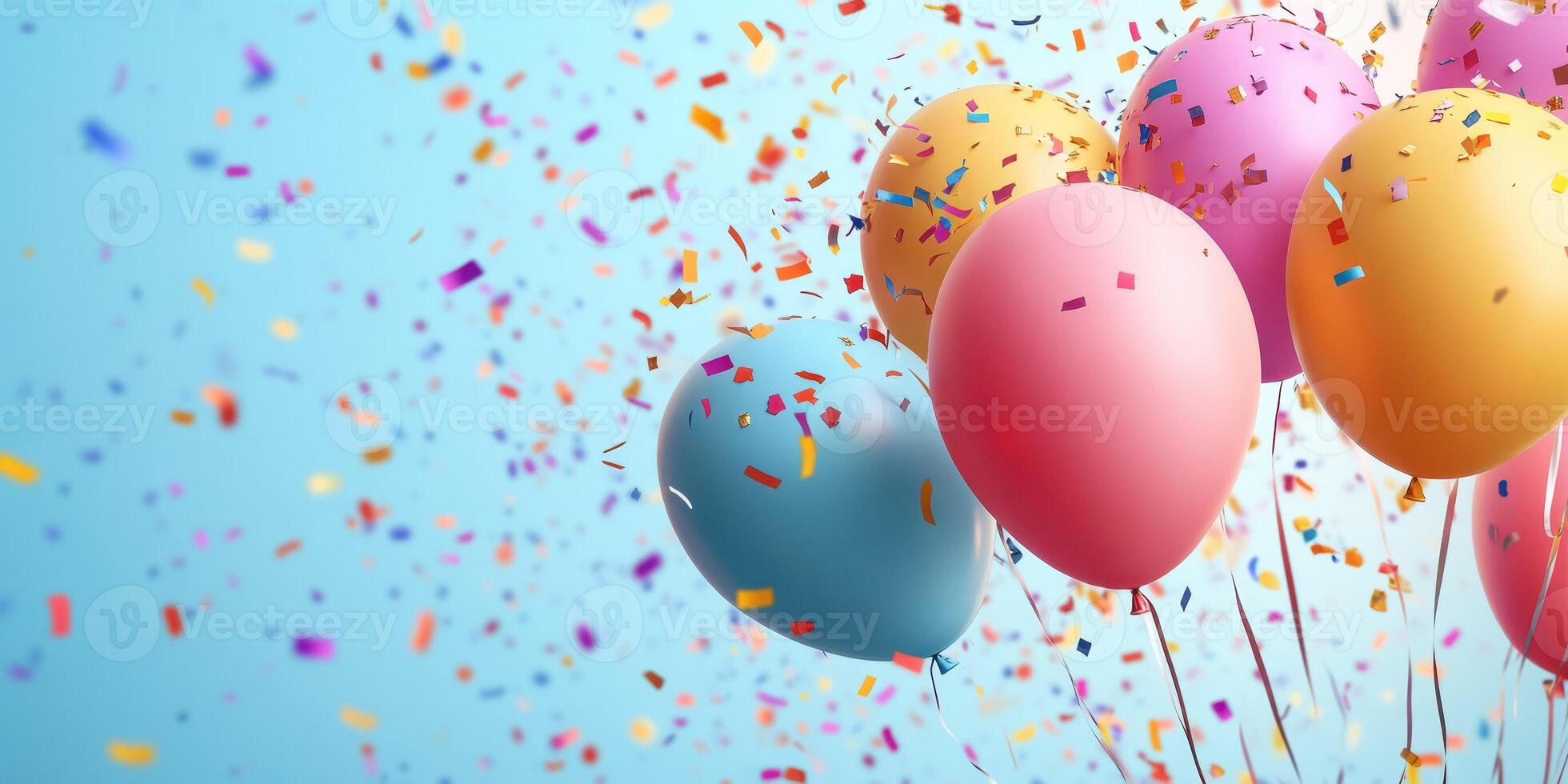Colorful balloons with confetti create a festive atmosphere for celebration events photo
