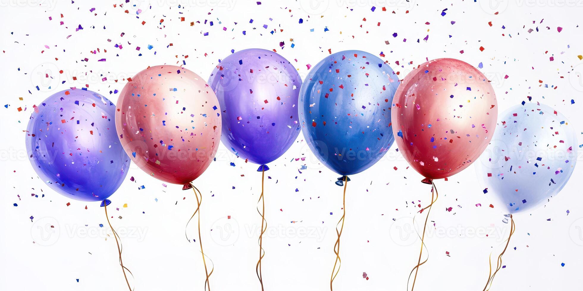 Celebratory balloons with colorful confetti in a festive atmosphere for a joyful occasion photo