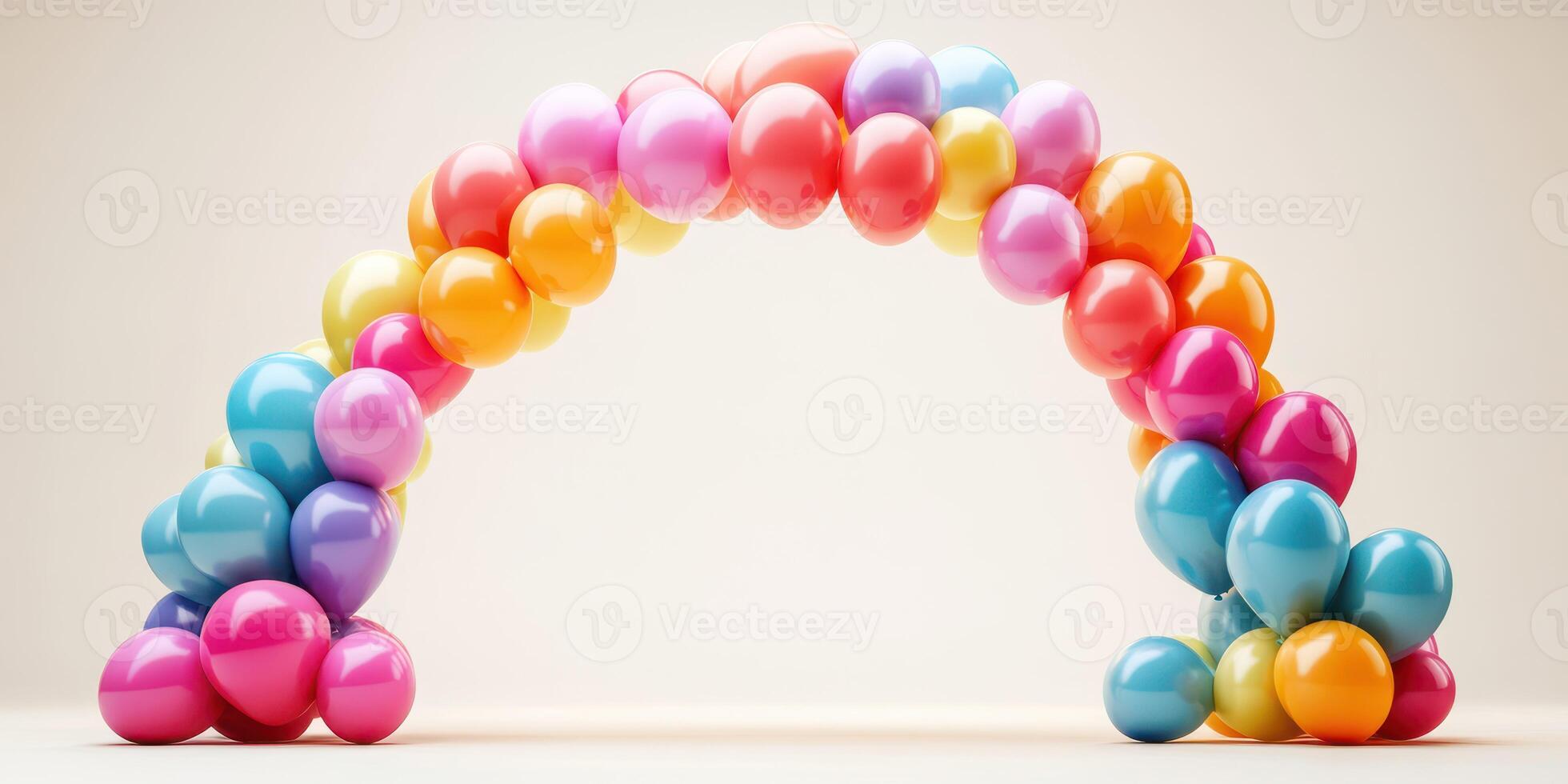 Colorful balloon arch decorated for a festive celebration indoors with bright hues and playful shapes photo