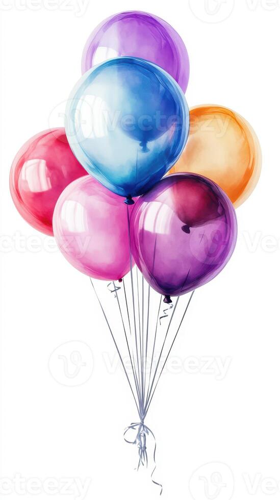 Colorful balloons in various shades floating together for celebration or decoration purposes photo