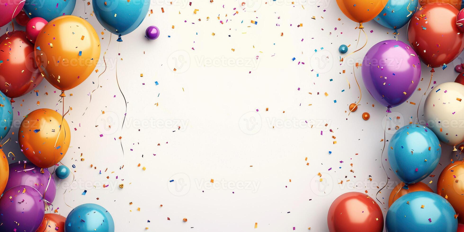 Colorful balloons and bright confetti create a festive atmosphere for celebrations and special occasions photo