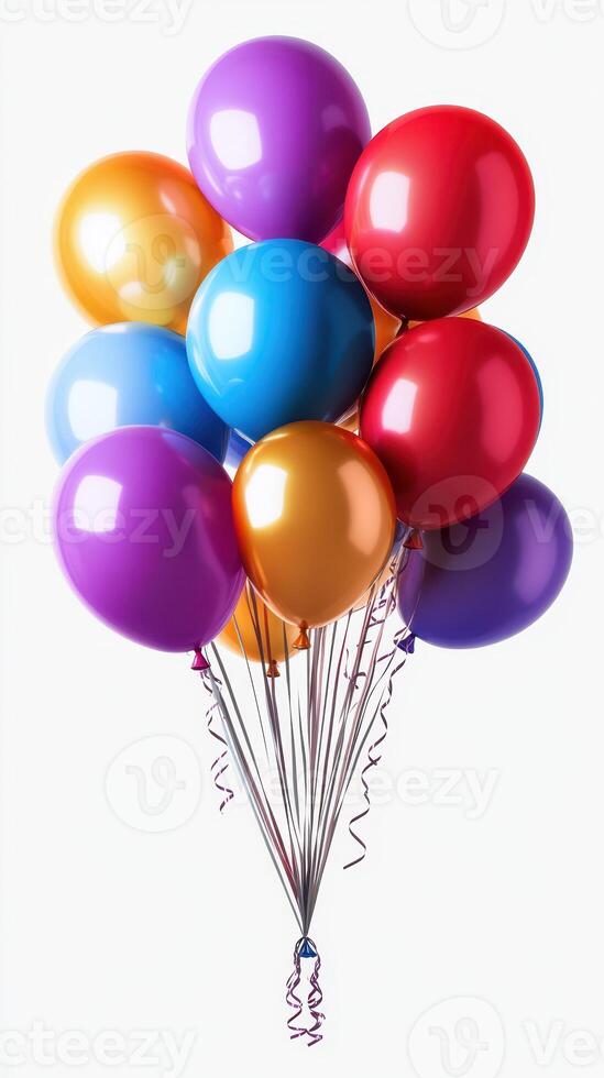 Colorful helium balloons floating together create a festive atmosphere for celebrations photo