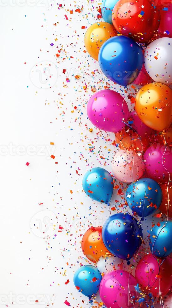 Colorful balloons and confetti create a festive atmosphere for celebrations and parties in a vibrant setting photo