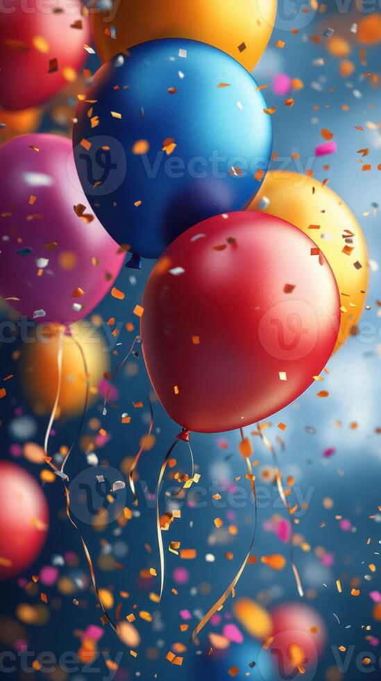 Colorful balloons and confetti create a festive atmosphere for a joyful celebration photo