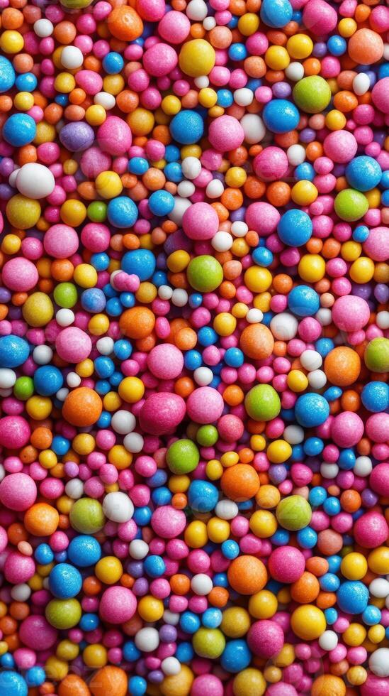 Colorful assortment of candy sprinkles fills the surface with vibrant hues in a playful arrangement photo