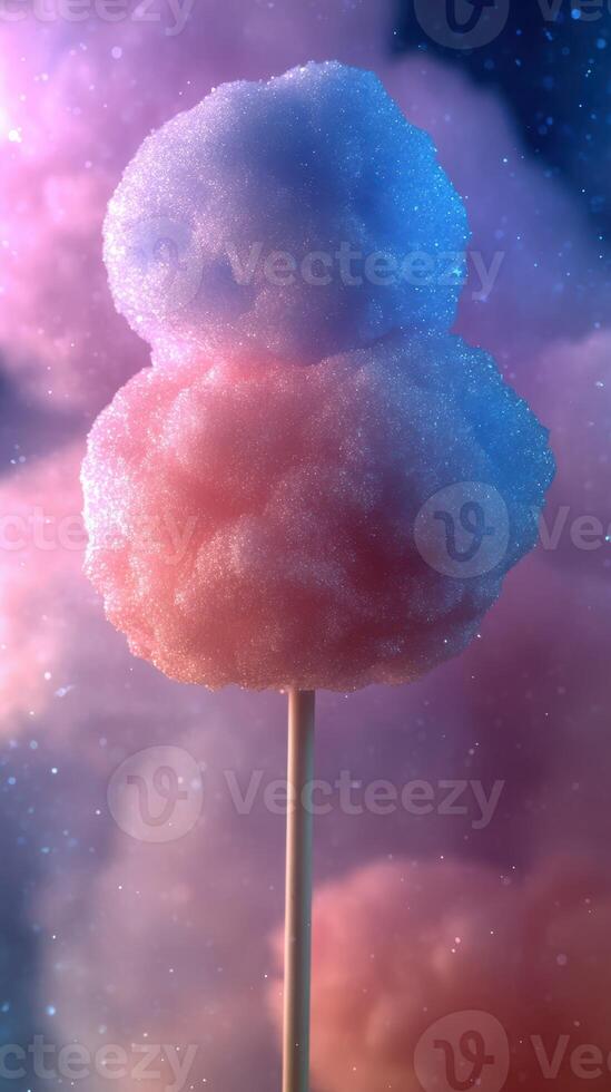 Cotton candy stands out against a colorful background of wispy clouds during a festive celebration at night photo