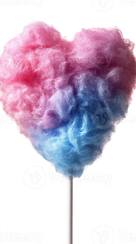 Colorful heart-shaped cotton candy on a stick is perfect for celebrations and festive events photo