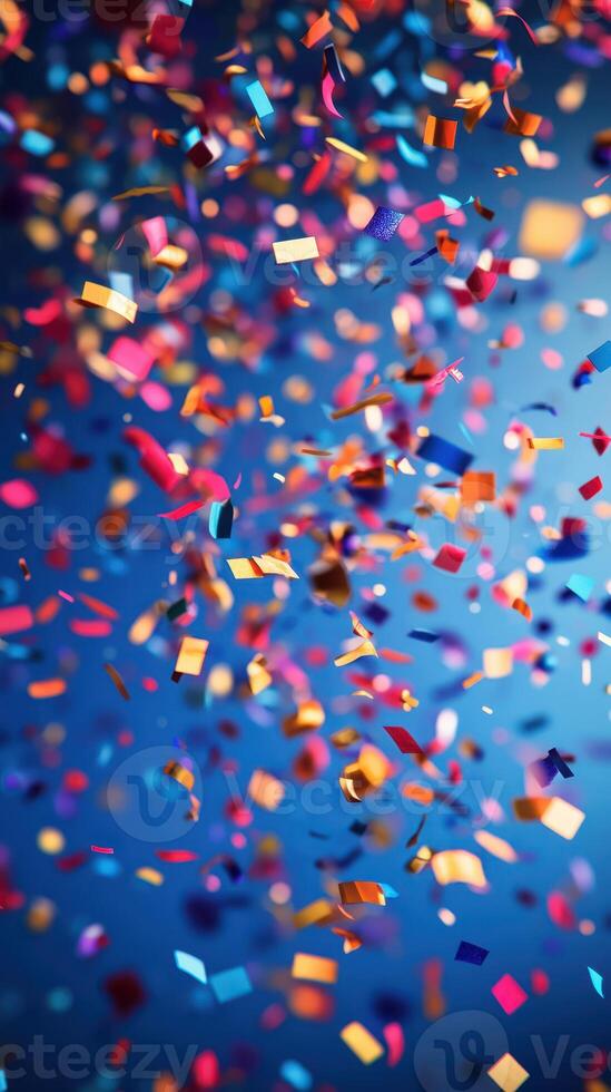 Colorful confetti celebrating a festive event with vibrant hues and joyful atmosphere photo