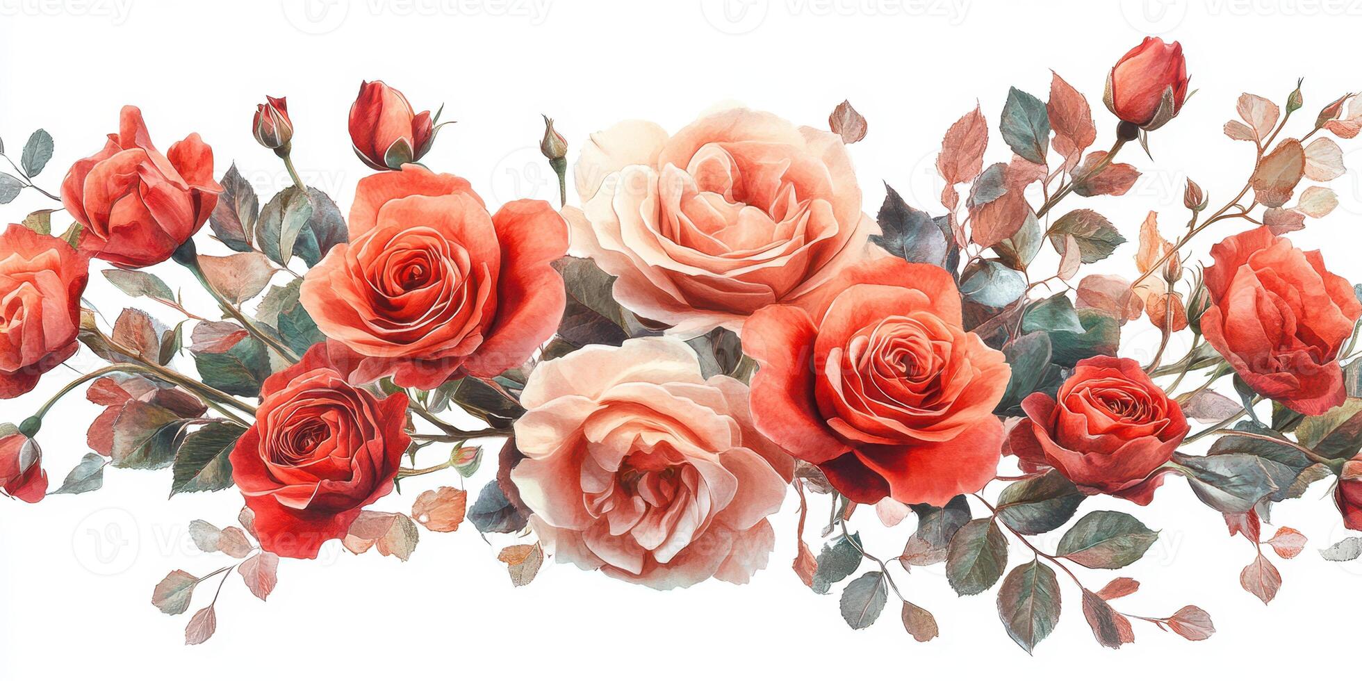 Colorful arrangement of roses with varying shades and greenery in a floral design photo