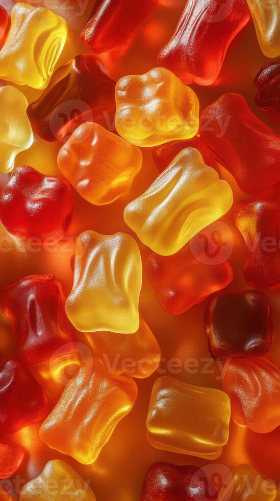 Colorful gummy candies arranged closely for a vibrant display at a candy shop on a sunny afternoon photo
