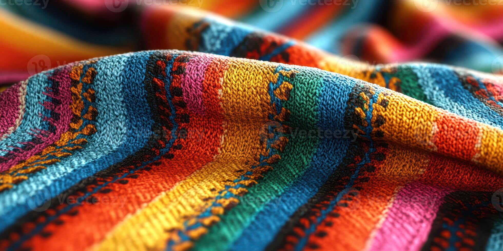 Colorful knitted fabric showcasing vibrant patterns and textures created through intricate craftsmanship and design photo