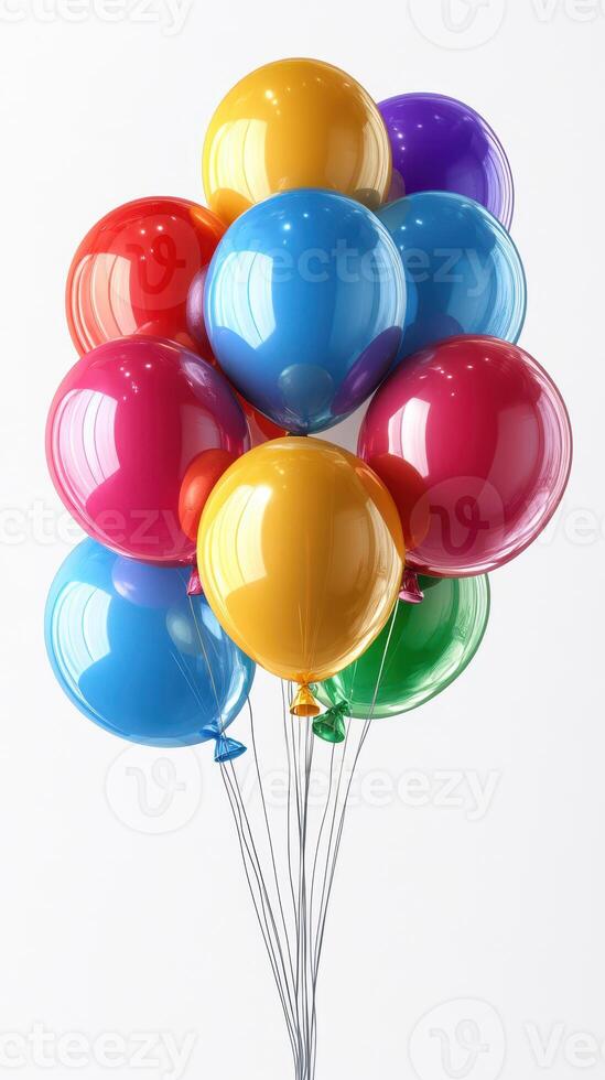 Colorful balloons in various shades floating together for a festive celebration setting indoors photo