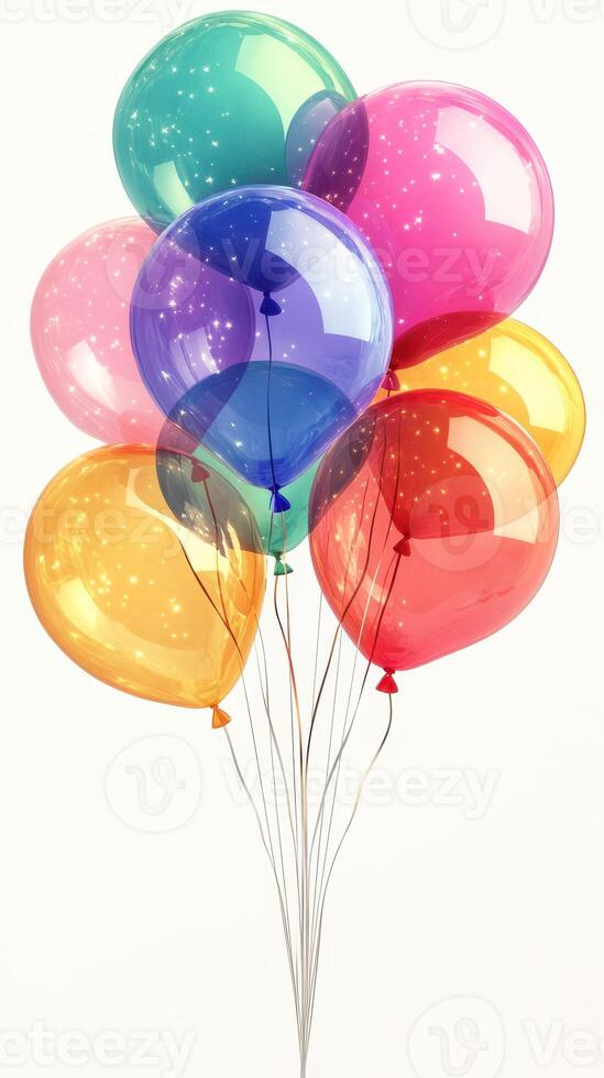 Brightly colored balloons floating against a white background create a festive atmosphere for celebrations and parties photo